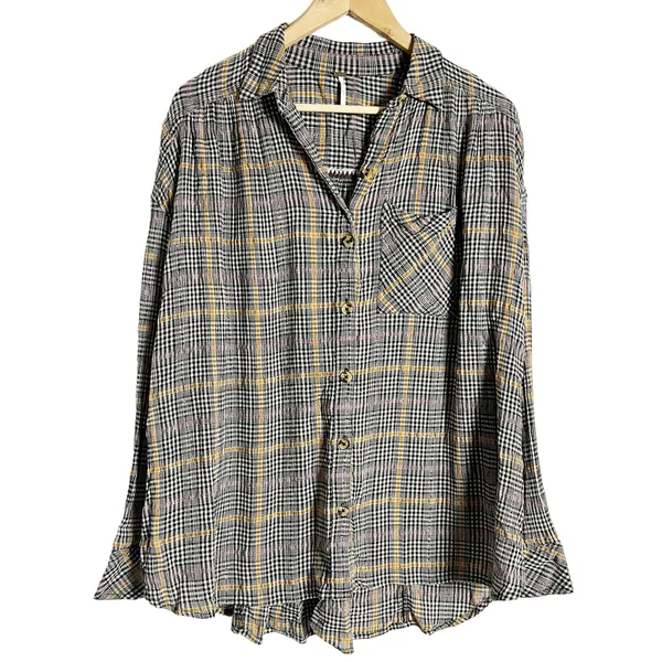 Free People Break My Stride Oversized Plaid Long Sleeve Button Up Shirt Size S - Image 6
