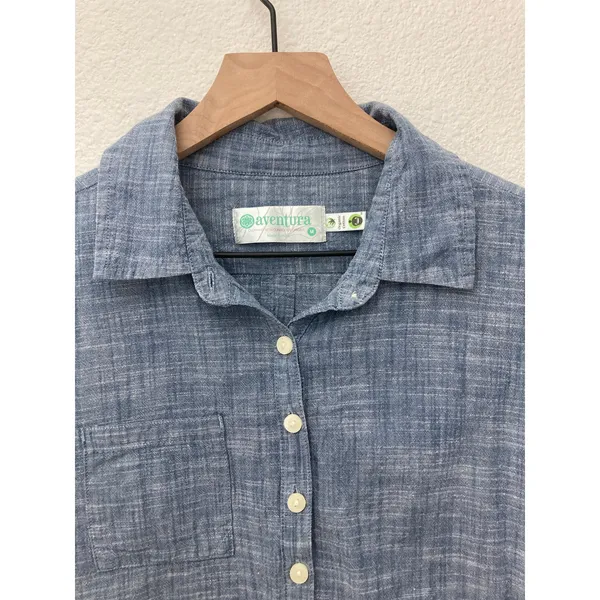 Aventura Organic Cotton Granola Gritty Boho Chambray Denim Blue Button Up Shirt - Image 3