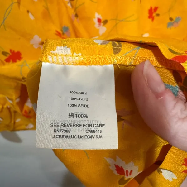 Madewell Silk Painted Carnations Floral‎ Ruffle Sleeve Blouse Gold Yellow - Image 7