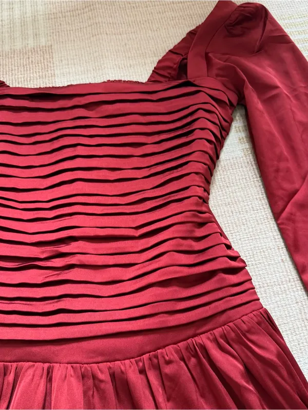 Abercrombie & Fitch Emerson Drop-Waist Satin Mini Dress in Red Dahlia Small NEW - Image 3