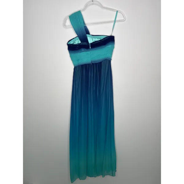 2000s BCBG Max Azria Teal Blue Ombre One-Shoulder Chiffon Evening Gown – Size 0 - Image 9