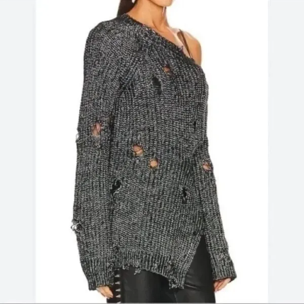 NBD Mundaka Distressed Oversized Black Metallic Sweater(Size Small) - Image 2