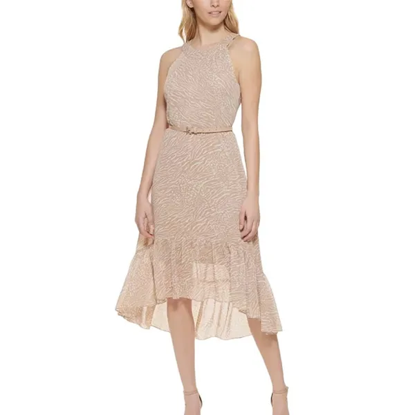 Tommy Hilfiger Womens Size 6 NEW High Low Tan Cream Flowy Halter Dress - Image 4