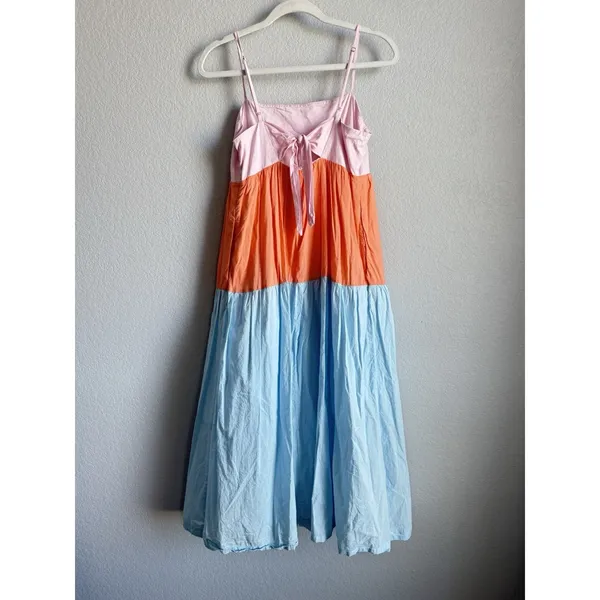 J.Crew Sunset Colorblock Tiered Maxi Sundress Coastal Boho‎ Summer Poplin Size 4 - Image 10