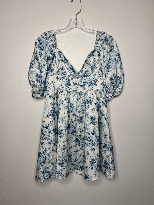 NWT Altar'd State Blue Floral Puff Sleeve CottageCore Mini Dress - Image 5