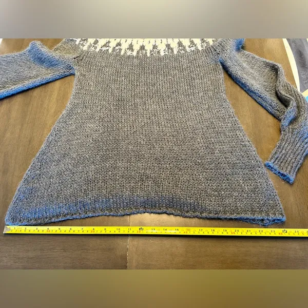 Free People Gray Fair Isle Wool Blend Boat Neck Bishop Sleeve Sweater Sz Small - Image 4