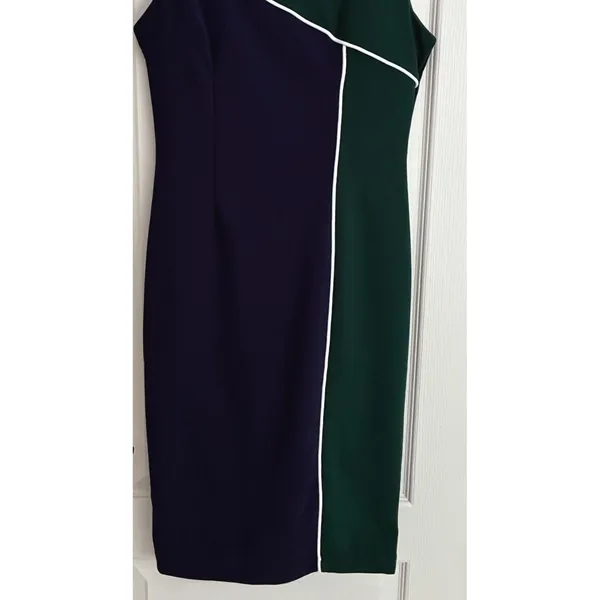 Alexia Admor Hunter‎ Green Navy Colorblock Mock Neck Sheath Dress M - Image 11