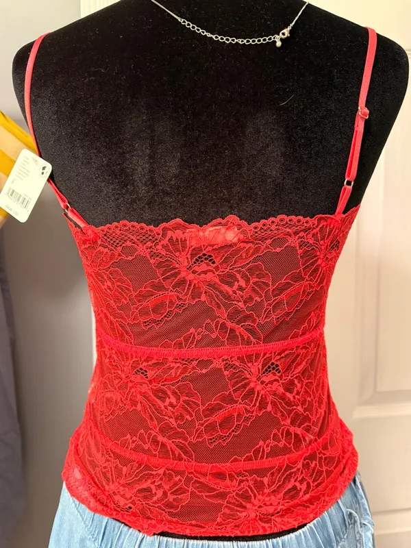 NWT Free People Intimately Lacey Essential Cami Red Lace Coquette Y2K Small - Image 3