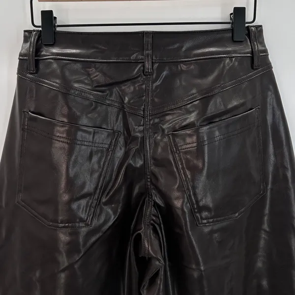 Old Navy‎ Extra High-Rise Barrel Leg Faux Leather Pants Chocolate Brown Sz 2 NWT - Image 4