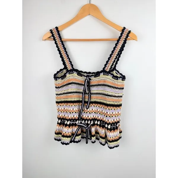 Ulla Johnson Zita Tank Honey Crochet Peplum Top Cotton Striped Multi Size P - Image 15