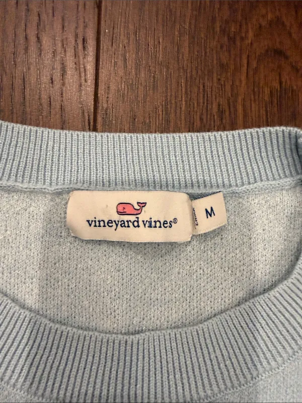 Vineyard Vines Sky Blue Palm Tree Knit Crewneck Sweater Size Medium - C4-107 - Image 2