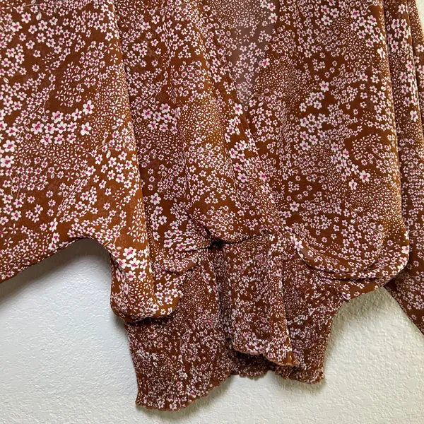 Lulus Promises Kept Brown Floral Print Sheer Smocked Top women's large cottage - Image 4