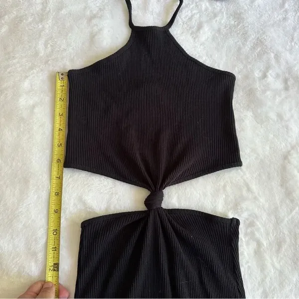VICI Black Ribbed Cut Out Waist Maxi Dress Women's Size Small - Image 7
