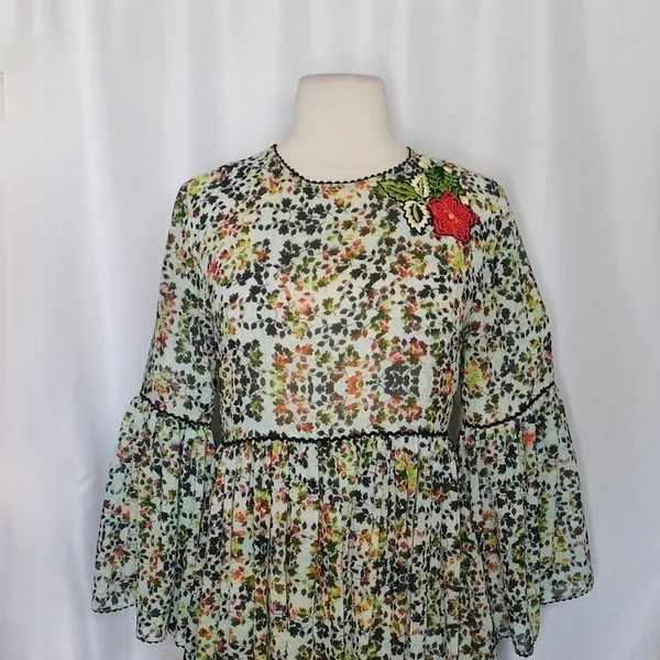 Anthropologie BHANUNI by JYOTI Libra Embroidered Tunic Dress Floral Size 2 - Image 3