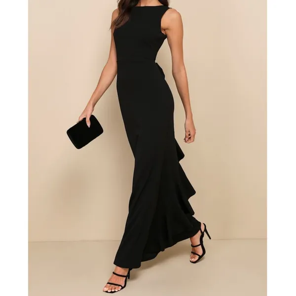 NEW Lulus Exquisite Refinement Black Backless Bow Ruffled Maxi Dress Small - Image 5