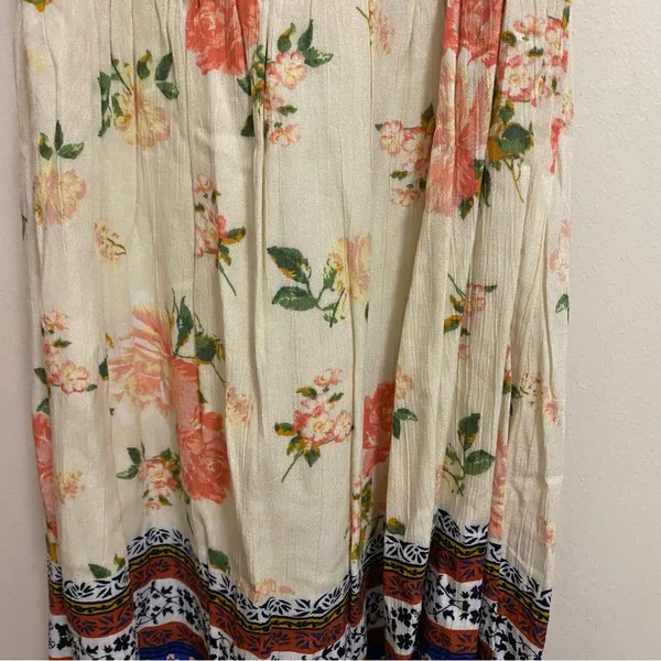 Chloe K Womens Mini Dress XL 38” Beige Pleated Floral Boho Print Blue Orange - Image 5