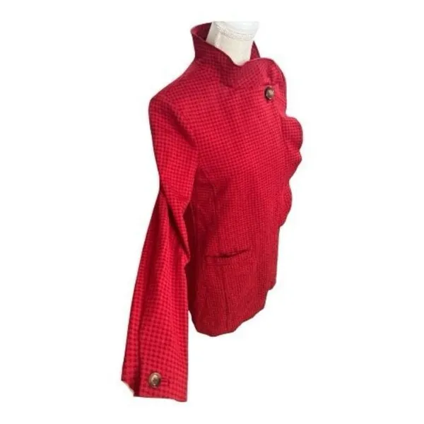 Cabi Celebration Women Jacket Coat Size S Red Houndstooth Ruffle Button Front - Image 3