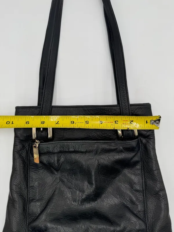 Mila Paoli Genuine Leather Black Tote Shoulder Bag Front Zip Pocket EUC - Image 10
