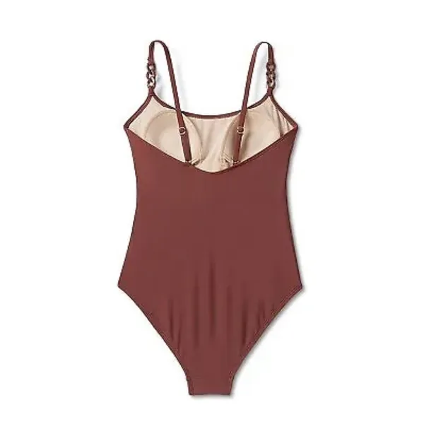 Kona Sol Brown Women’s Chain Link‎ Medium Coverage Sew In Cups One Piece Swimsuit Size M - Image 2