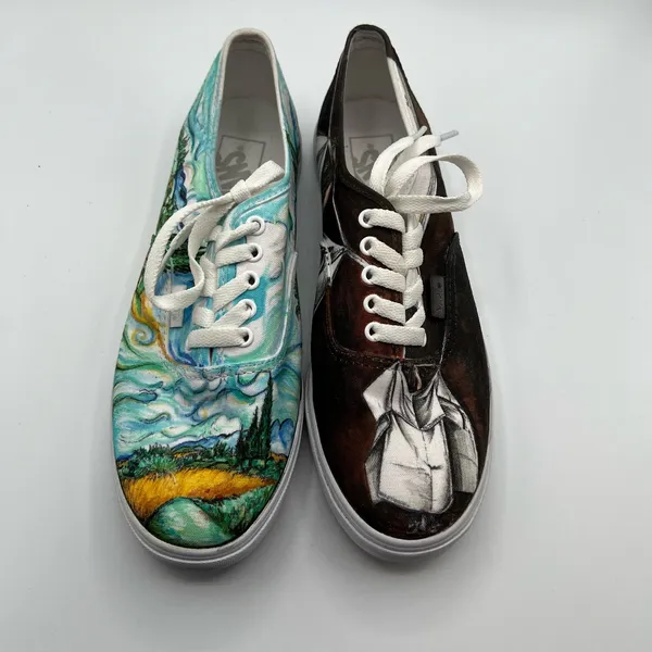 Vans Mens 6.5 Womens 8 Shoes Sneakers‎ Blue Black Art Scenes Customized Skater - Image 2