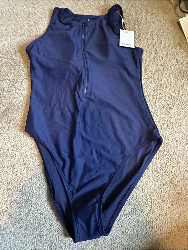 NWT Quince Italian Zip-Front One-Piece Swimsuit deep navy large - Image 2