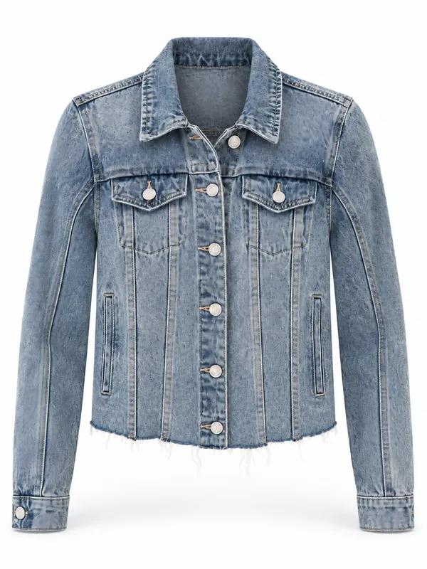 BLANKNYC Cropped Distressed Denim Jacket Raw Hem Women’s Medium - Image 2