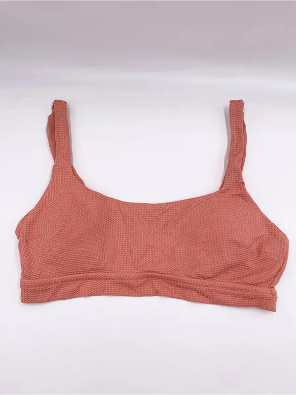 Aerie Scoop Neck High Cut Cheeky Bikini Set Size XL Salmon Pink Textured Knit - Image 2