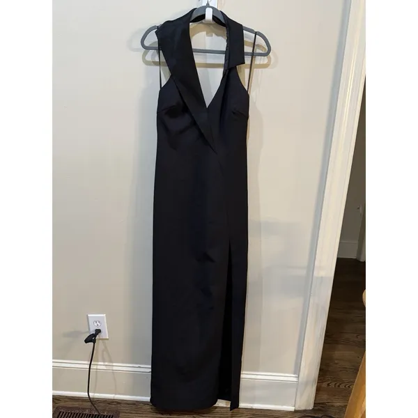 Belle by Badgley Mischka crepe halter column gown Tuxedo Collar Size 6 - Image 2