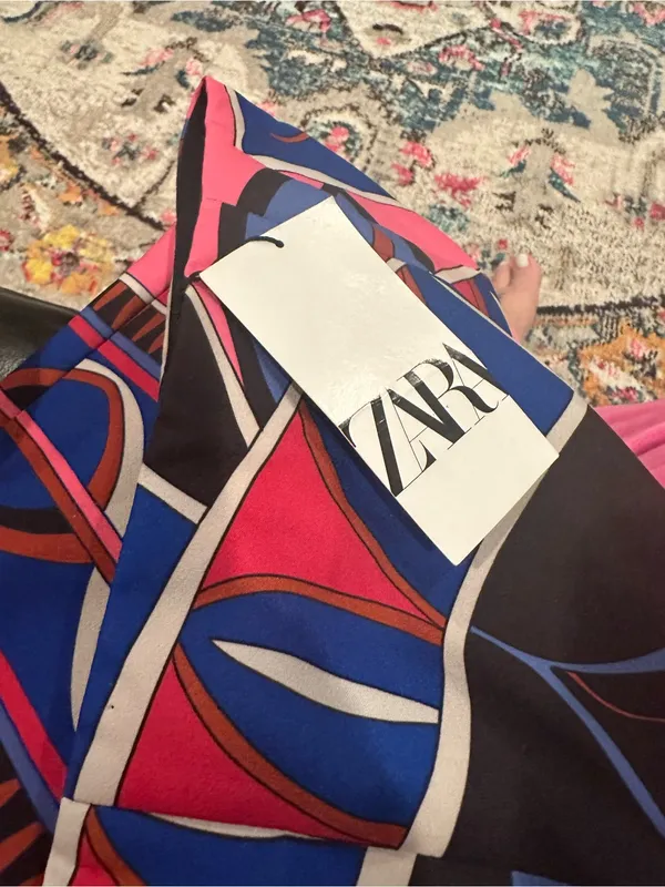 Zara High Waist Viral Mini Skirt Multicolor Pink Purple Mod A-line Size Small - Image 7