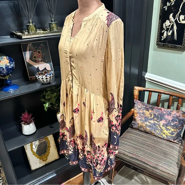 Free People Sierra Valley Shirt Dress – Gold Combo, Paisley Floral, Size Medium - Image 11