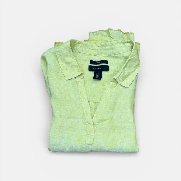 Tahari Womens 100% linen‎ green/yellow top size 1X - Image 3