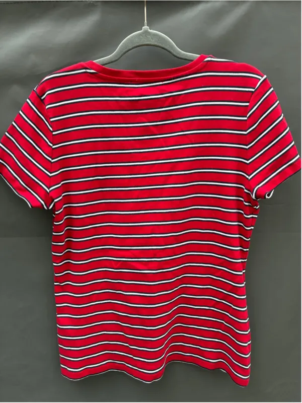 Women's Tommy Hilfiger Striped V-Neck Short Sleeve Tee Red White XL - Image 5