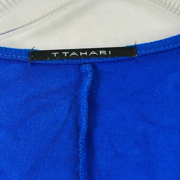 T Tahari Royal Blue Faux Wrap Long Sleeve Ring Detail Dress Small - Image 4