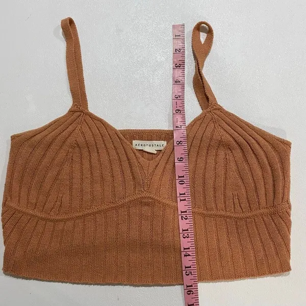 Aeropostale Ribbed Knit Cami Tank Brown Y2K Soft Girl Crop Top M - Image 6