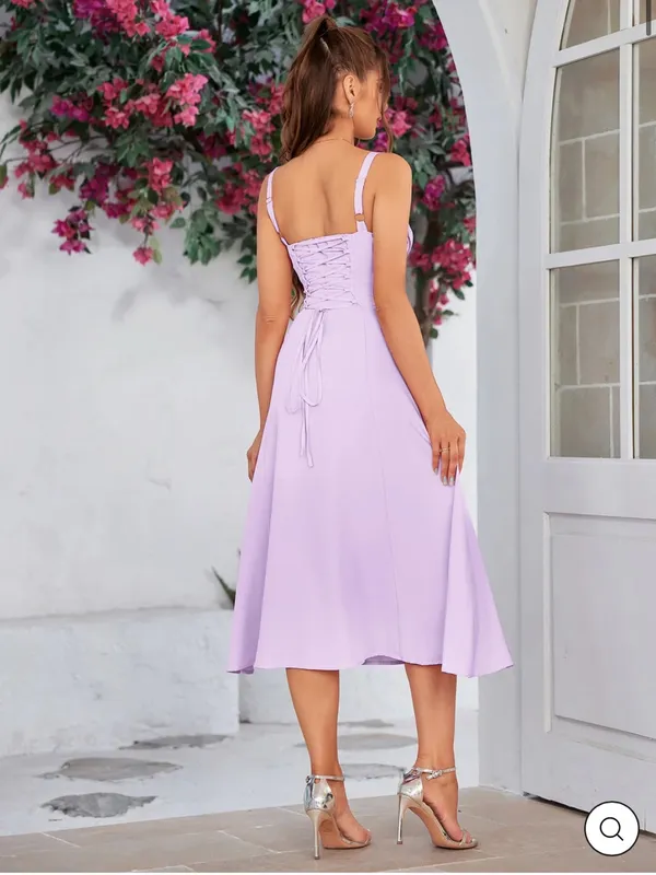 $69 NWOT Marthea Ruched Bust Split Thigh Cami Dress - Lilac L - Image 4