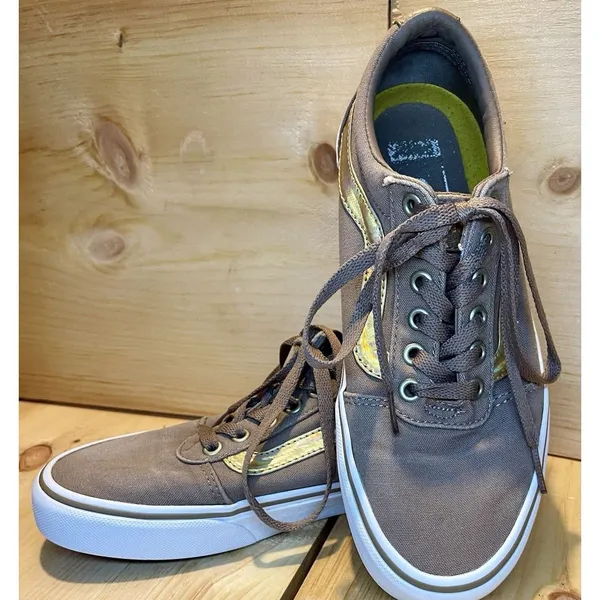 Vans Ward Old Skool Women's Size 7.5 Sneakers Brown Gold Stripe Ortholite - Image 7