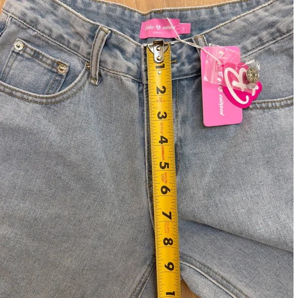 Edikted Baggy Jeans Low Rise Embroidered Barbie Size XS Blue Pink - Image 6
