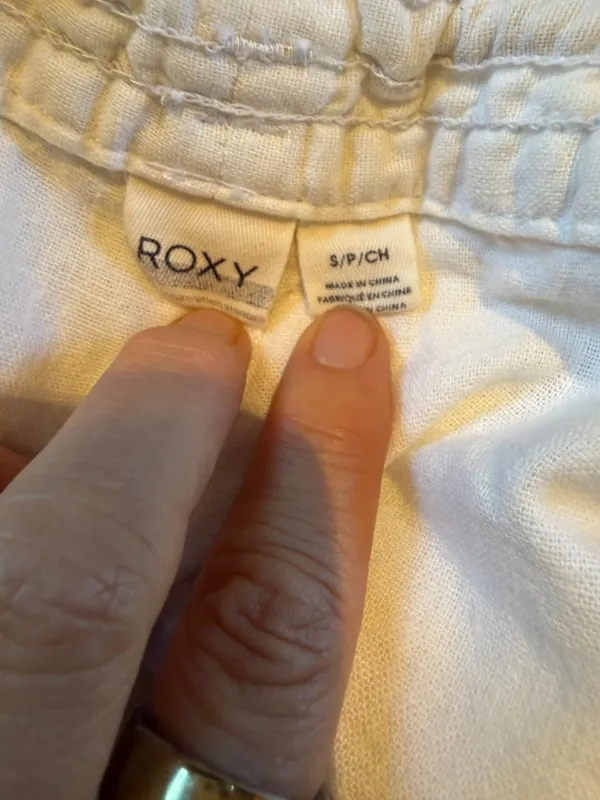ROXY White Linen Drawstring Wide Leg White Pants Trousers Size Small - Image 7