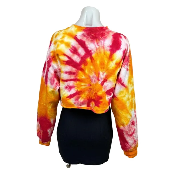 Air Nomad Tie Dye Print Multicolor Cropped Crew Long Sleeve Sweatshirt Top Sz S - Image 3