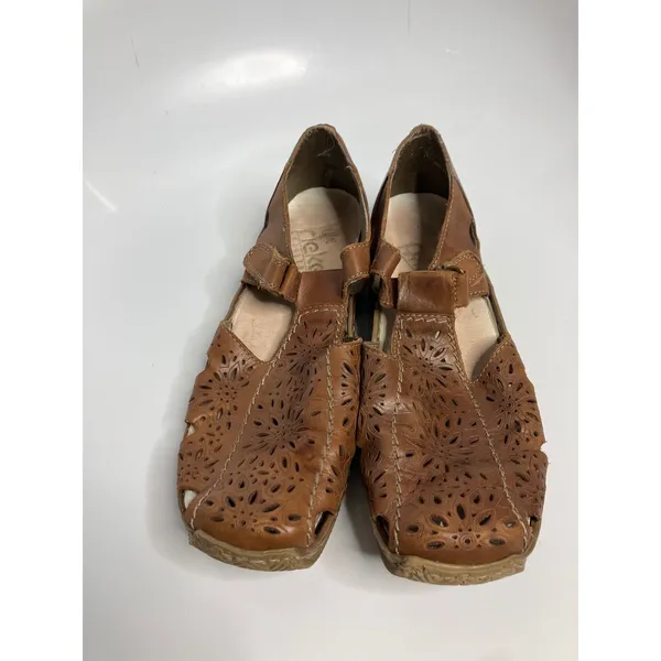 Rieker Antistress Mary Jane Sandals Womens 39 Brown Leather Perforated Good Flat - Image 2