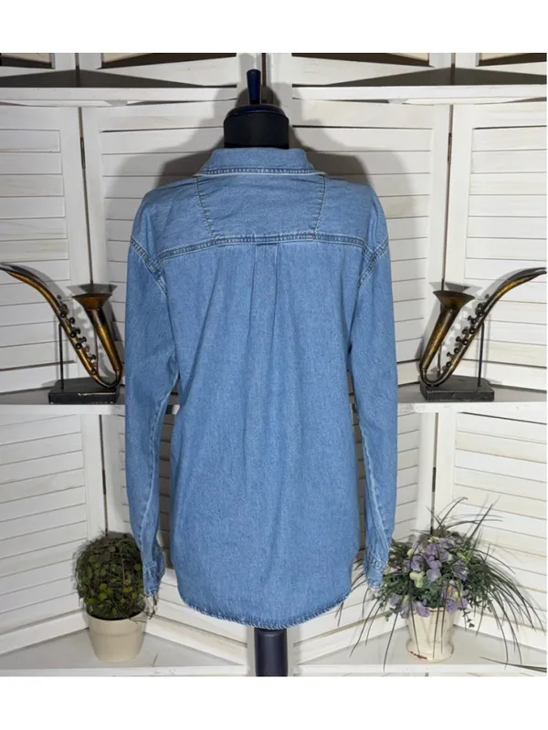 Vintage 90s Bill Blass women's denim shirt blue cotton Western grunge cottage M - Image 2