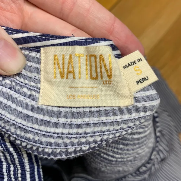 Nation LTD Womens Navy White Striped Pima Cotton Puff Sleeve Square Neck‎ Top S - Image 5
