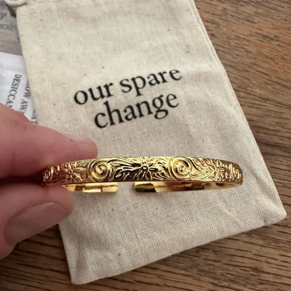 Our Spare Change floral Gold Plated Jewerly small cuff bracelet - Image 3