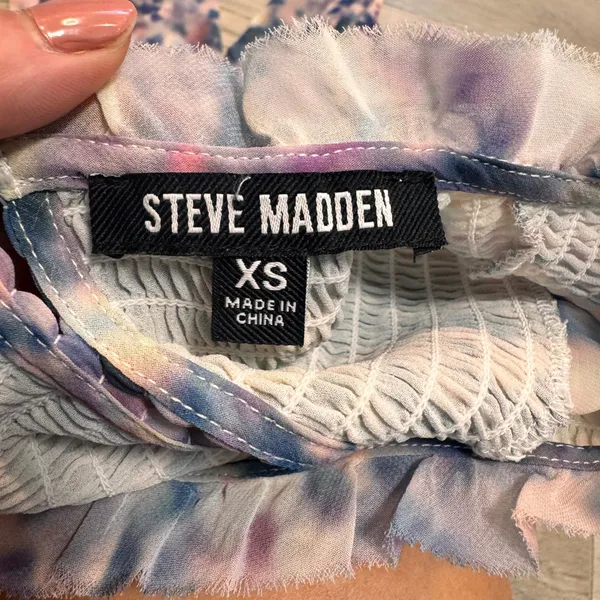 Steve Madden XS Xsmall Sheer Long Sleeve Smocked Blouse Purple Pink‎ Top - Image 4