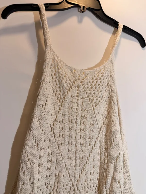 Free People Sea Song Sheer Crochet Knit Scalloped Longline Tank Top Size L - Image 10