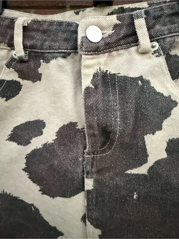 Le Lis Cow Print Denim Mini Skirt Western Country Concert Outfit XS Off White - Image 12