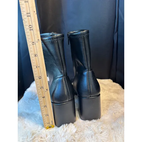 A New Day Black Faux Leather Square Toe Block Heel Sock Ankle Boots Size 7.5 - Image 3