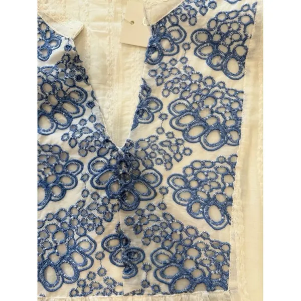Dotti Women XL White Blue Floral‎ Embroidered Tiered Boho Mini Dress Tunic NWT - Image 6
