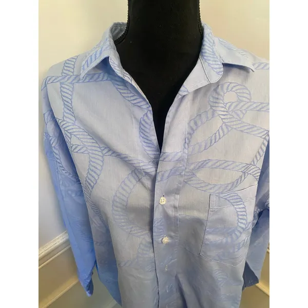 Frank & Eileen Shirley Button Up Top in Blue Nautical Rope Print Italian Cotton - Image 3