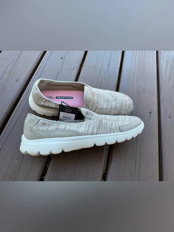 Memory Foam Slip-On Sneakers in Beige - Women's Casual Comfort - Image 9